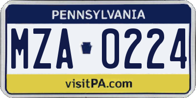PA license plate MZA0224