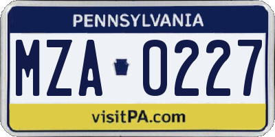 PA license plate MZA0227