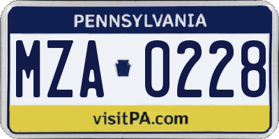 PA license plate MZA0228