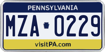 PA license plate MZA0229