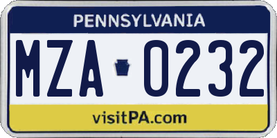 PA license plate MZA0232