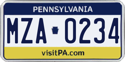 PA license plate MZA0234