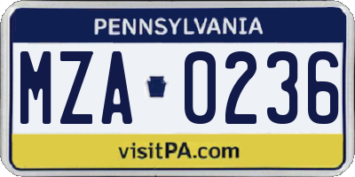 PA license plate MZA0236