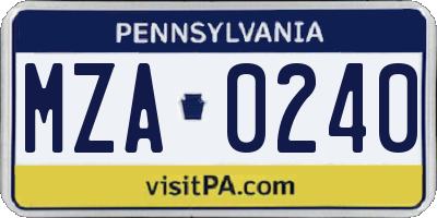 PA license plate MZA0240