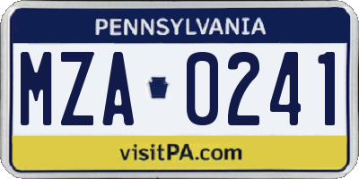 PA license plate MZA0241