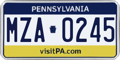 PA license plate MZA0245