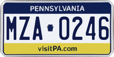 PA license plate MZA0246
