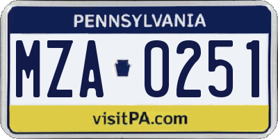 PA license plate MZA0251