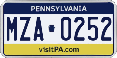 PA license plate MZA0252