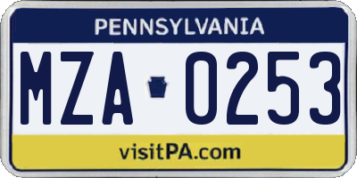 PA license plate MZA0253