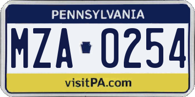 PA license plate MZA0254