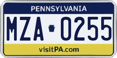 PA license plate MZA0255