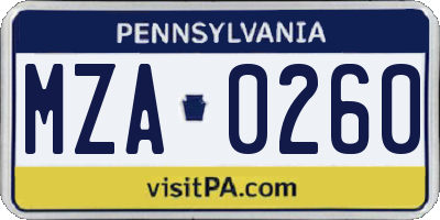 PA license plate MZA0260