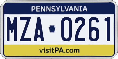 PA license plate MZA0261