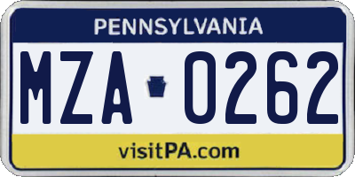 PA license plate MZA0262