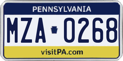 PA license plate MZA0268