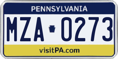 PA license plate MZA0273