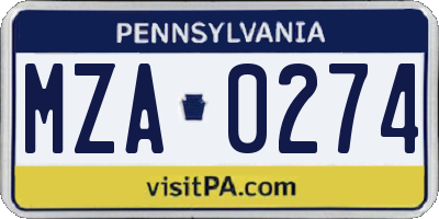 PA license plate MZA0274