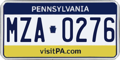 PA license plate MZA0276