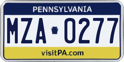 PA license plate MZA0277