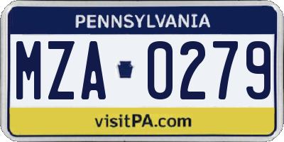 PA license plate MZA0279