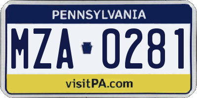 PA license plate MZA0281