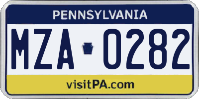 PA license plate MZA0282