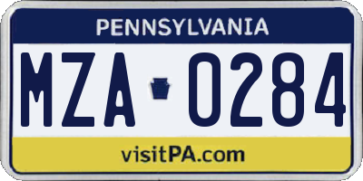 PA license plate MZA0284
