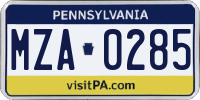 PA license plate MZA0285