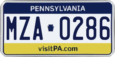 PA license plate MZA0286