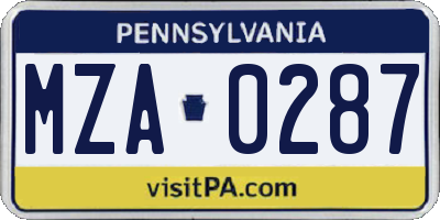 PA license plate MZA0287