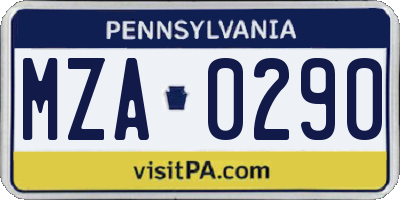 PA license plate MZA0290
