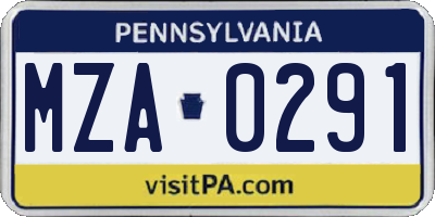 PA license plate MZA0291