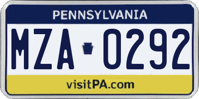 PA license plate MZA0292