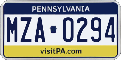 PA license plate MZA0294