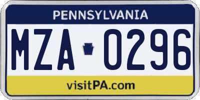 PA license plate MZA0296