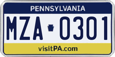 PA license plate MZA0301