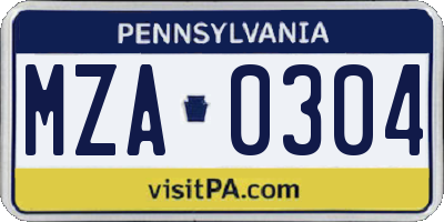 PA license plate MZA0304