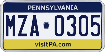 PA license plate MZA0305