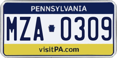 PA license plate MZA0309