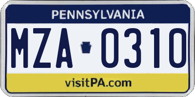 PA license plate MZA0310