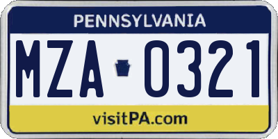 PA license plate MZA0321