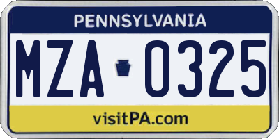 PA license plate MZA0325