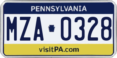 PA license plate MZA0328