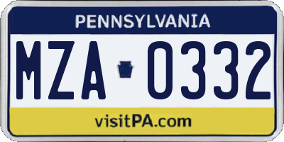 PA license plate MZA0332
