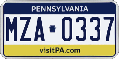 PA license plate MZA0337