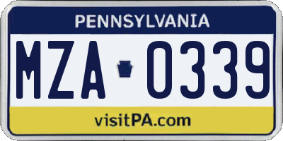 PA license plate MZA0339