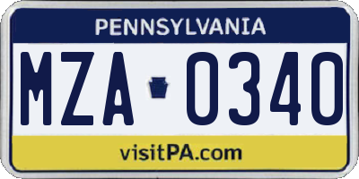 PA license plate MZA0340