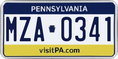 PA license plate MZA0341