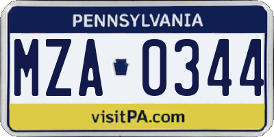 PA license plate MZA0344